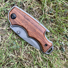 Mini Buck Folding Knife – Compact Pocket Knife with Steel Blade & Wooden Handle