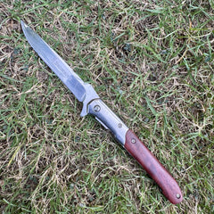 Folding Knife – Thin Wooden Handle with Steel Blade & Leather Sheath