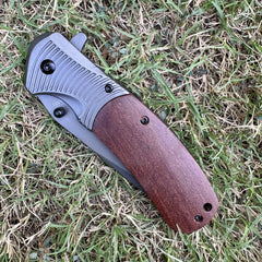 Browning Folding Knife – Wooden Handle with Grey Stainless Steel Blade