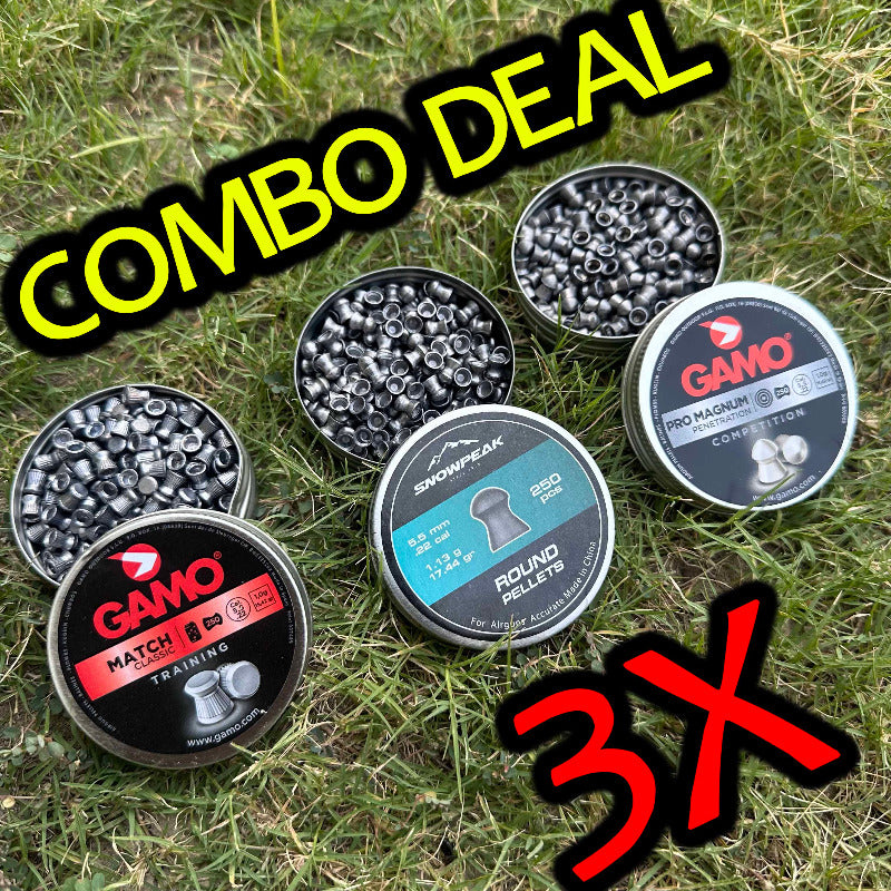 Triple Power Pellet Combo – Gamo Match + Gamo Pro Magnum + Snowpeak Round  (.22 / 5.5mm)